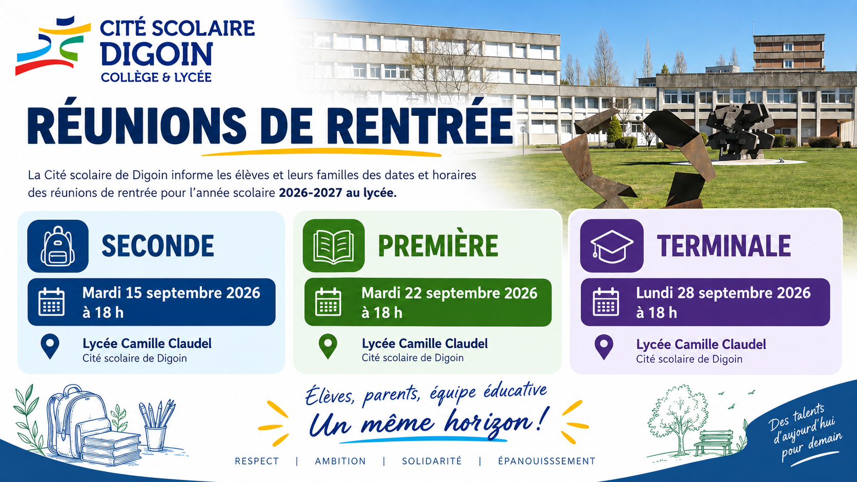 Réunions de rentrée 2026 – Lycée Camille Claudel